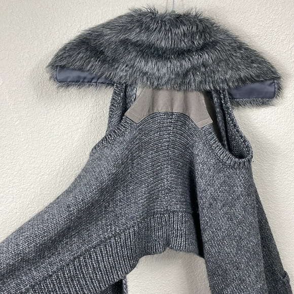 Kaufmanfranco Carbon Faux Fur Vest Knit Gray Boho Festival Sz L - Picture 6 of 13